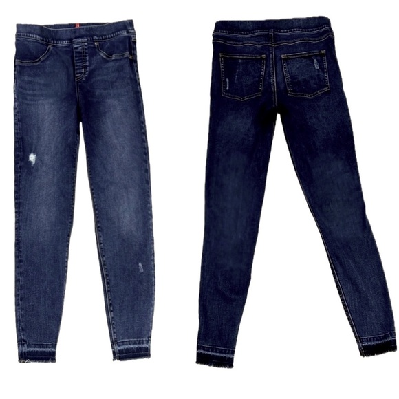 👖🍑 SPANX Distressed Pull-On Skinny Jeans | Medium Wash Shaping Denim Sz S (4/6) - Picture 4 of 5